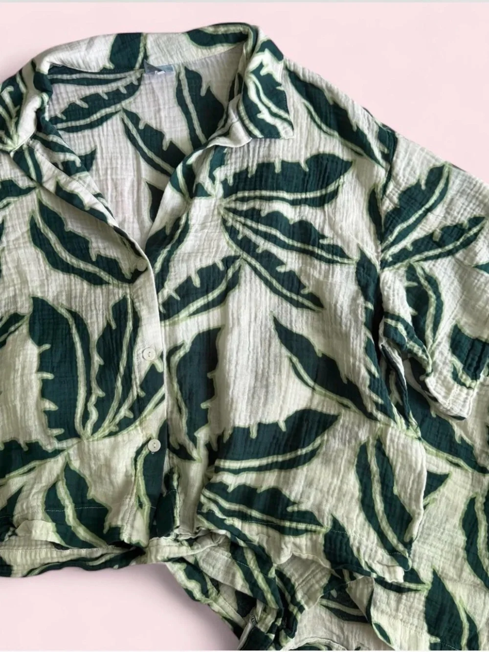 Shade & Shore Green Leaf-Print Button Down Shirt & Shorts set